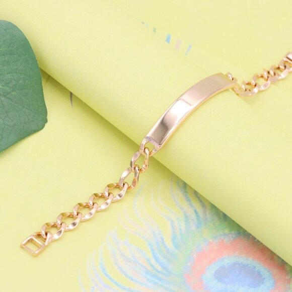 "Rose Gold Plated Bracelet with Bold Polished ID Bar Chain Design, XPBL1081 - Picture 4 of 12